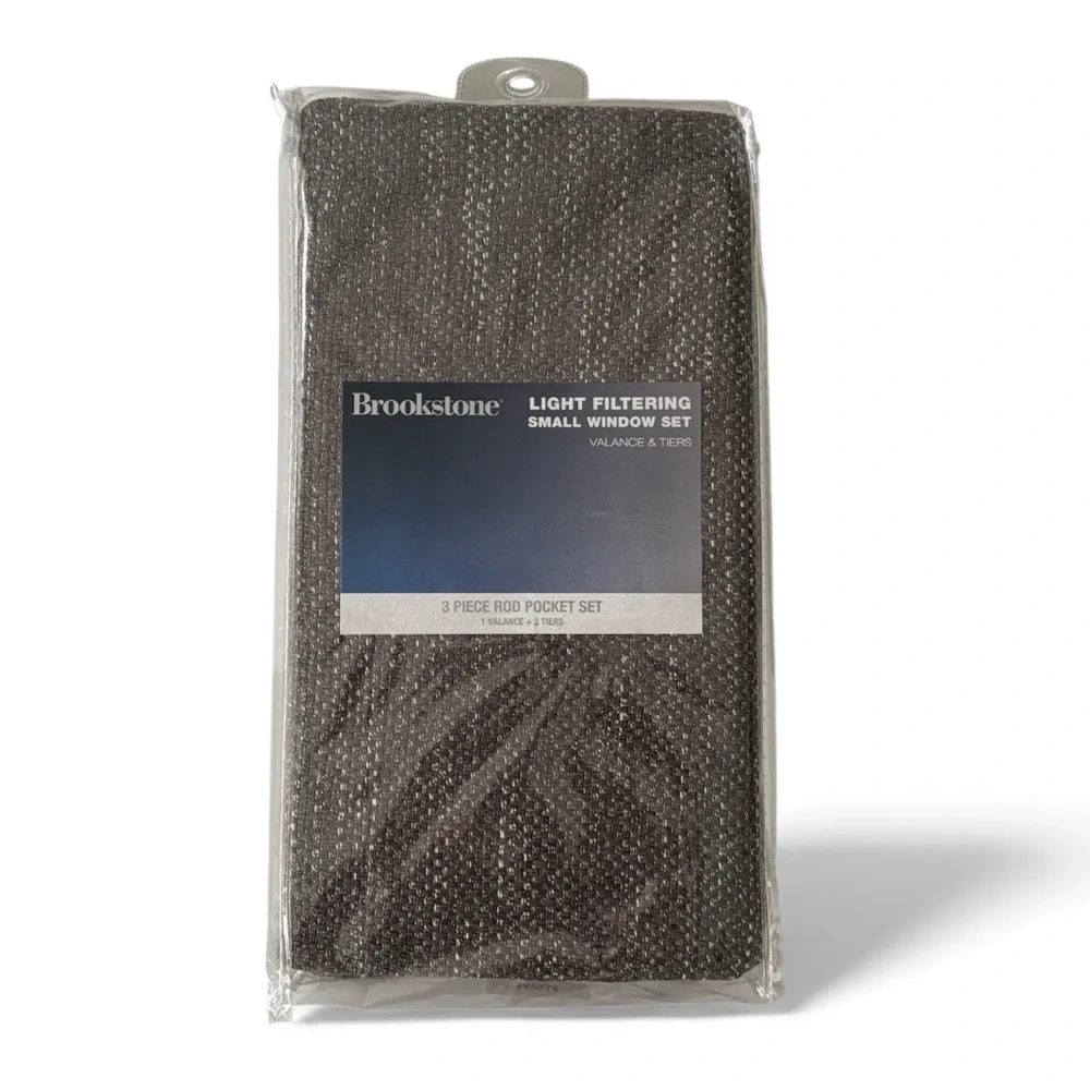 Brookstone Saville Charcoal Light Filtering Valance & Tiers Curtain Set